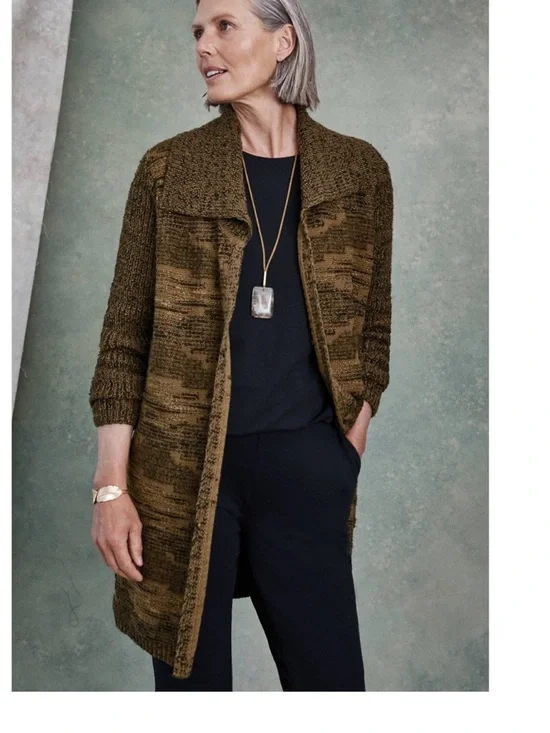 PureJill by J. Jill Open Front Rib Textured Intarsia Cardigan Sweater NWT Size L - Picture 4 of 8